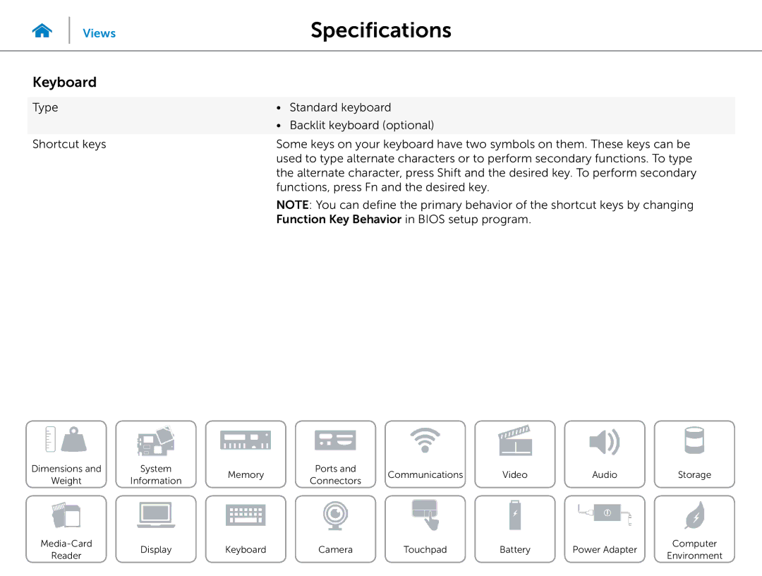 Dell 3000 Series specifications Keyboard, Type Shortcut keys 