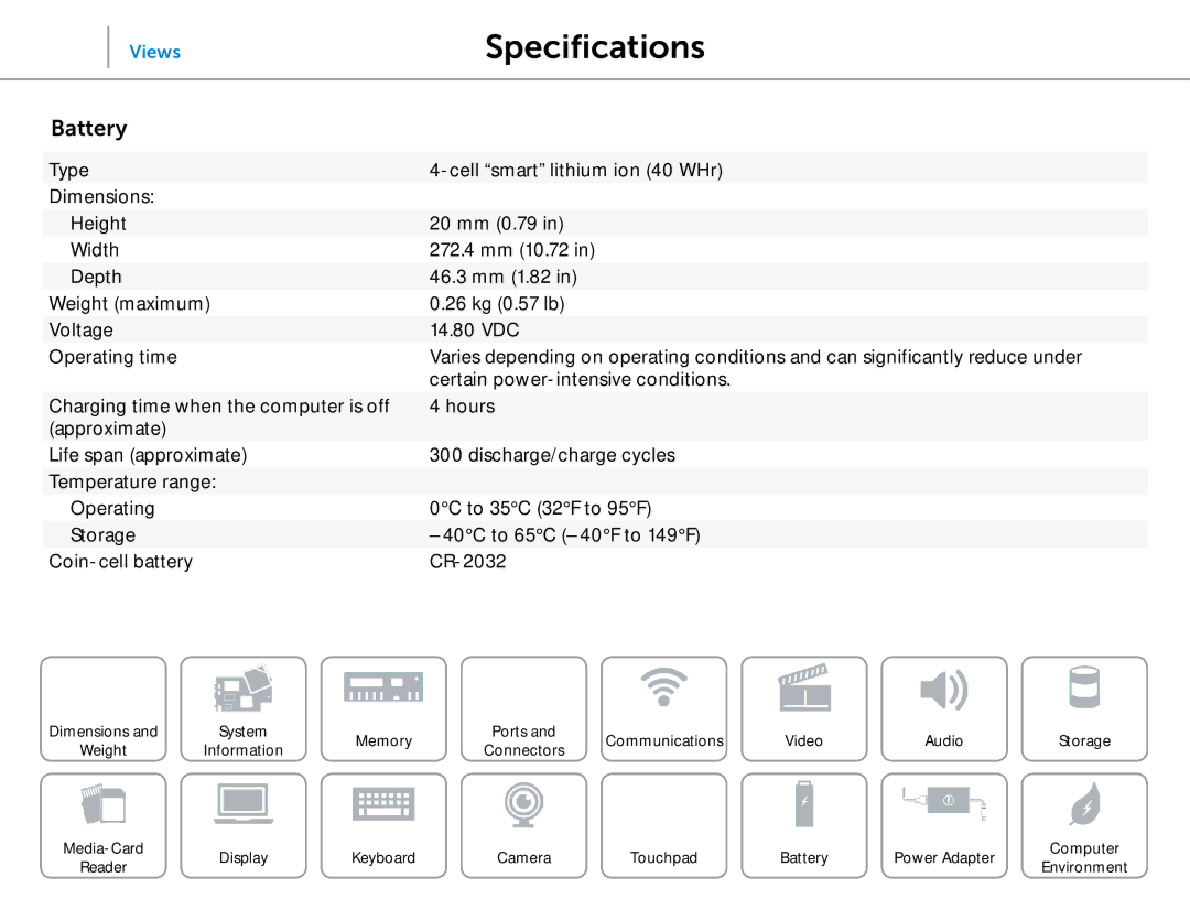 Dell 3000 Series specifications Battery 