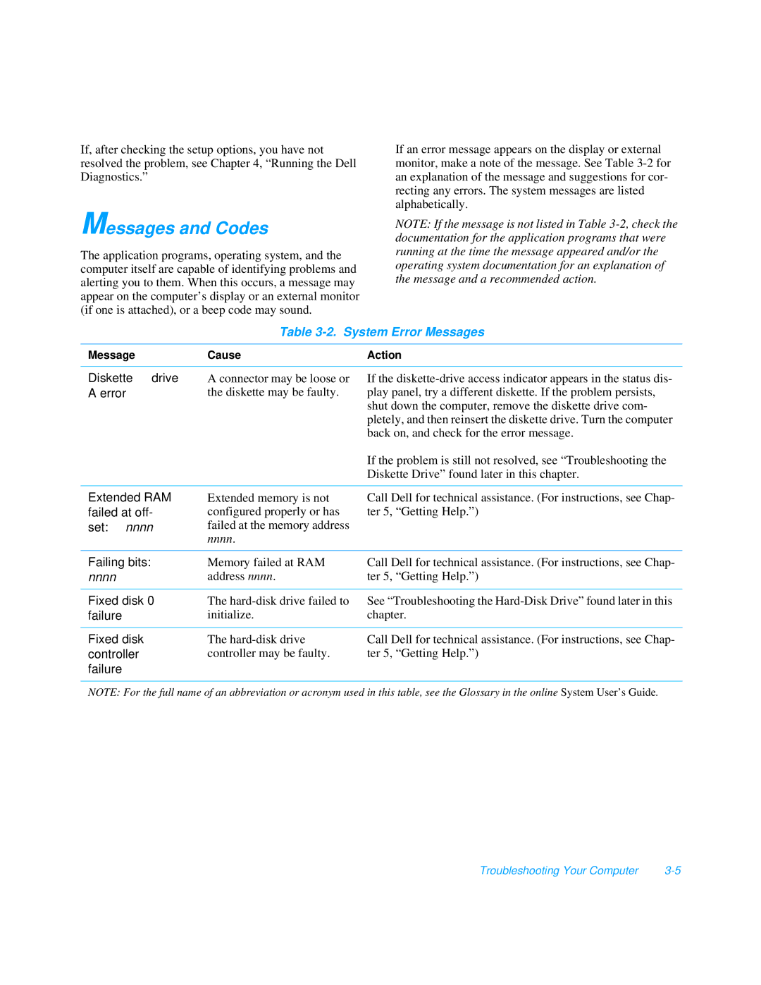 Dell 3000 manual Messages and Codes, System Error Messages 