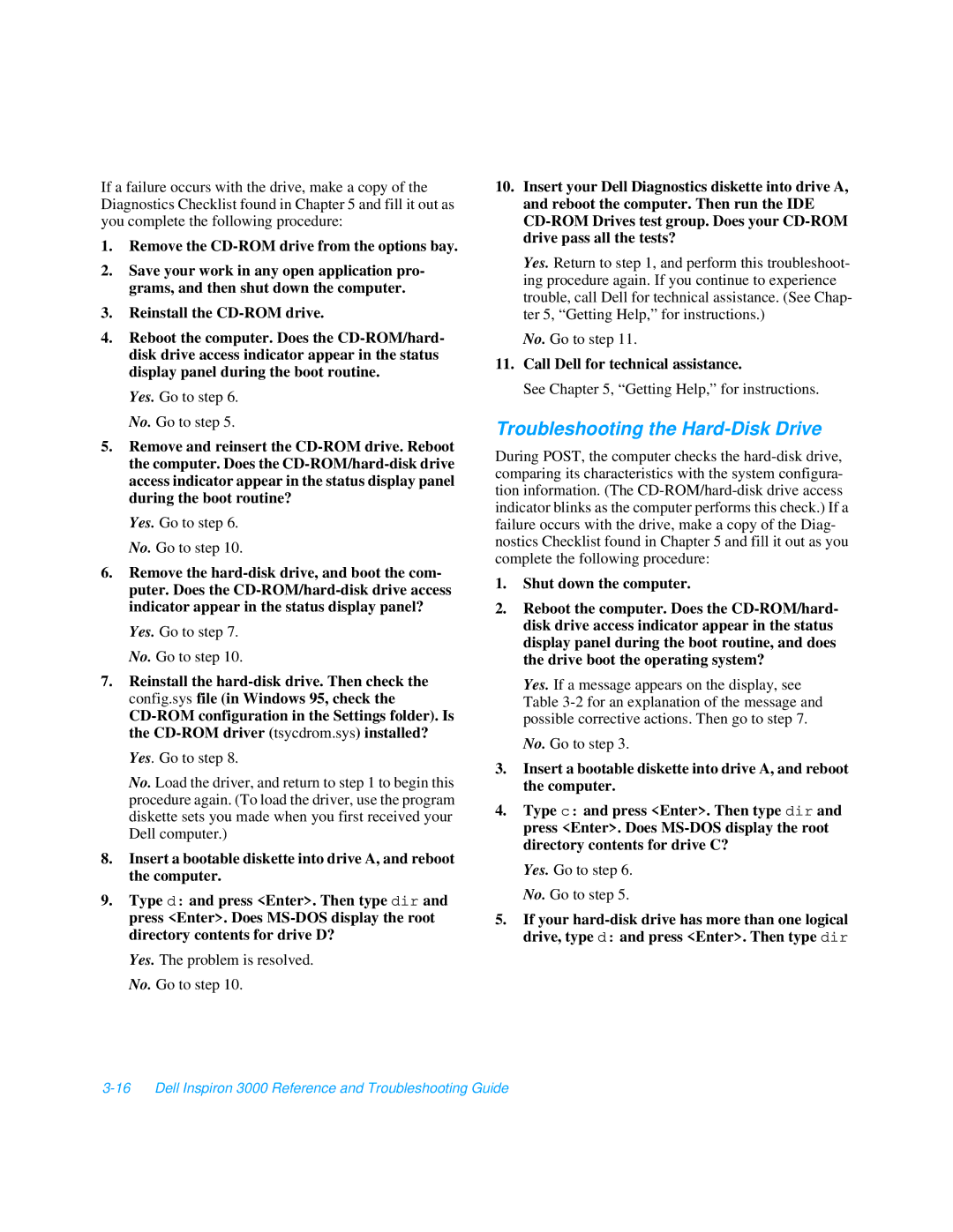 Dell 3000 manual Troubleshooting the Hard-Disk Drive 