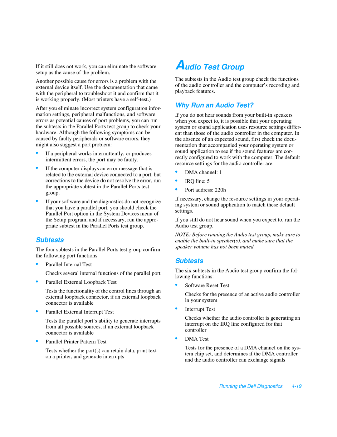 Dell 3000 manual Audio Test Group, Why Run an Audio Test? 