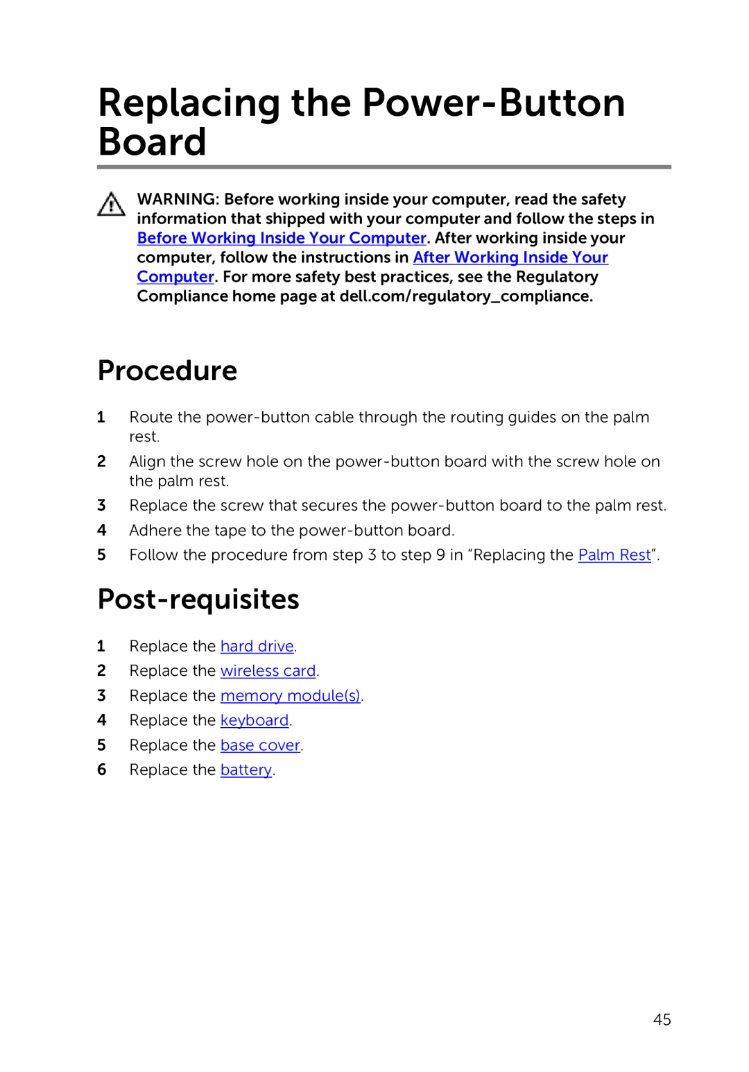 Dell 3000 service manual Replacing the Power-Button Board 