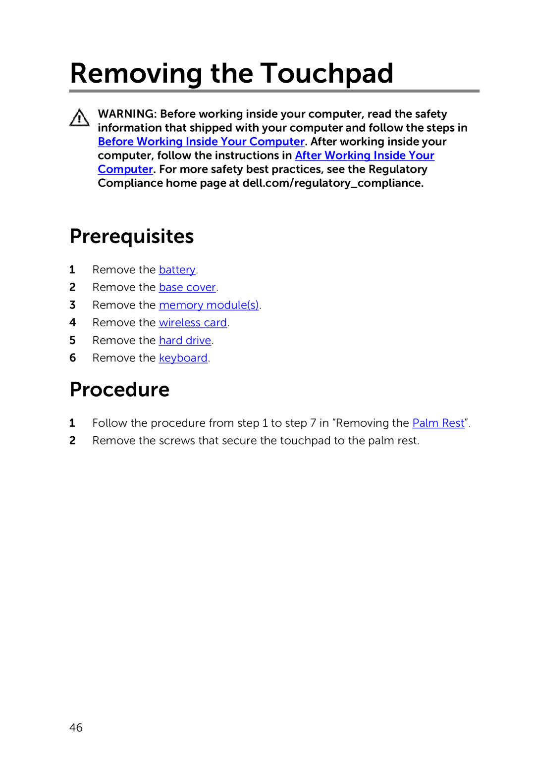 Dell 3000 service manual Removing the Touchpad 