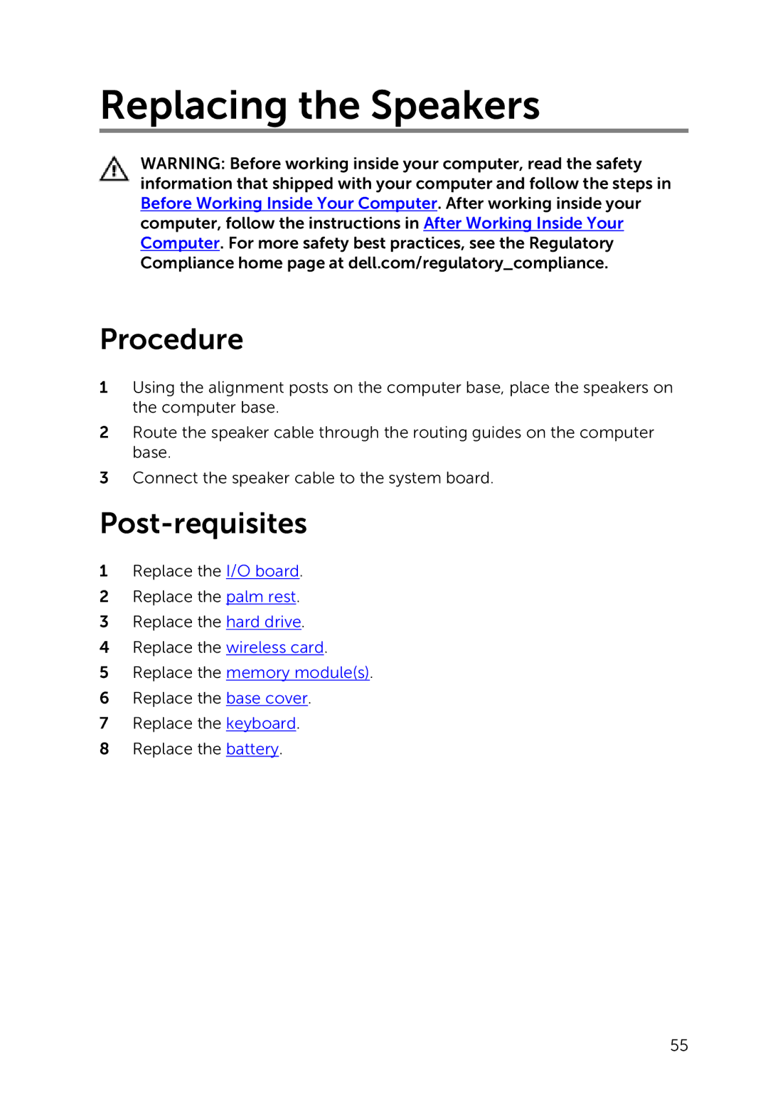 Dell 3000 service manual Replacing the Speakers 