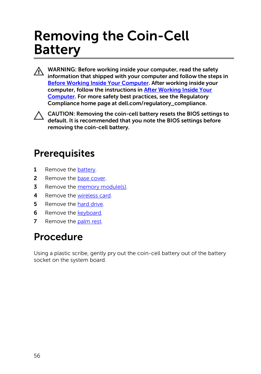 Dell 3000 service manual Removing the Coin-Cell Battery 