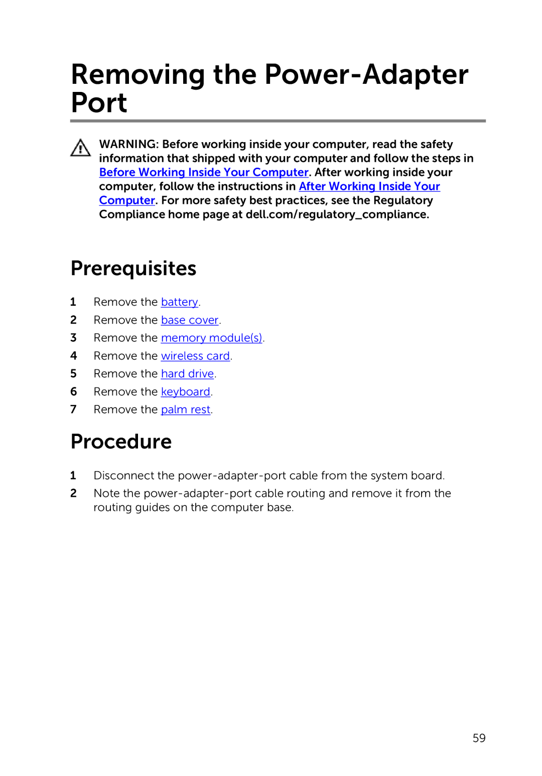 Dell 3000 service manual Removing the Power-Adapter Port 