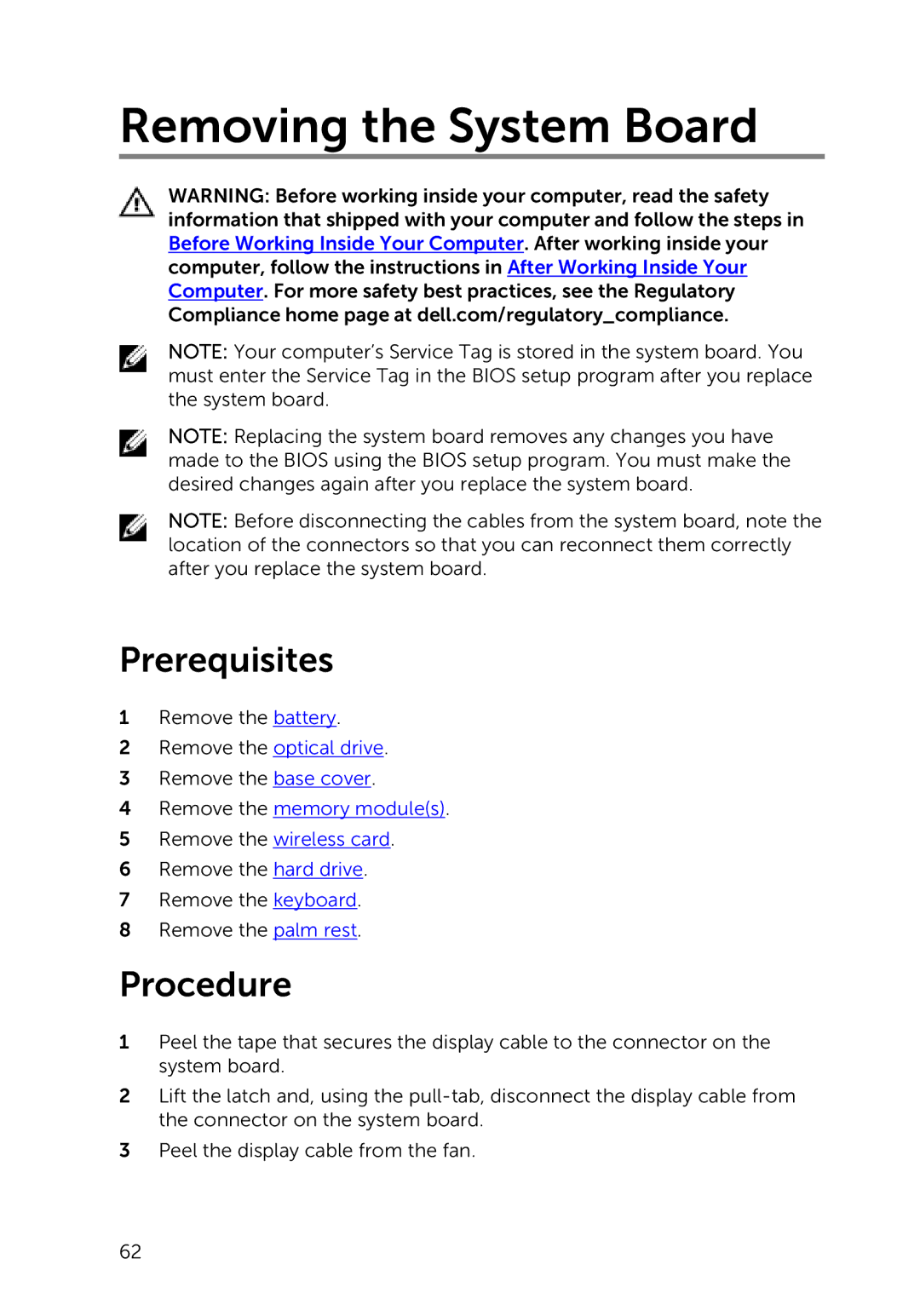 Dell 3000 service manual Removing the System Board 