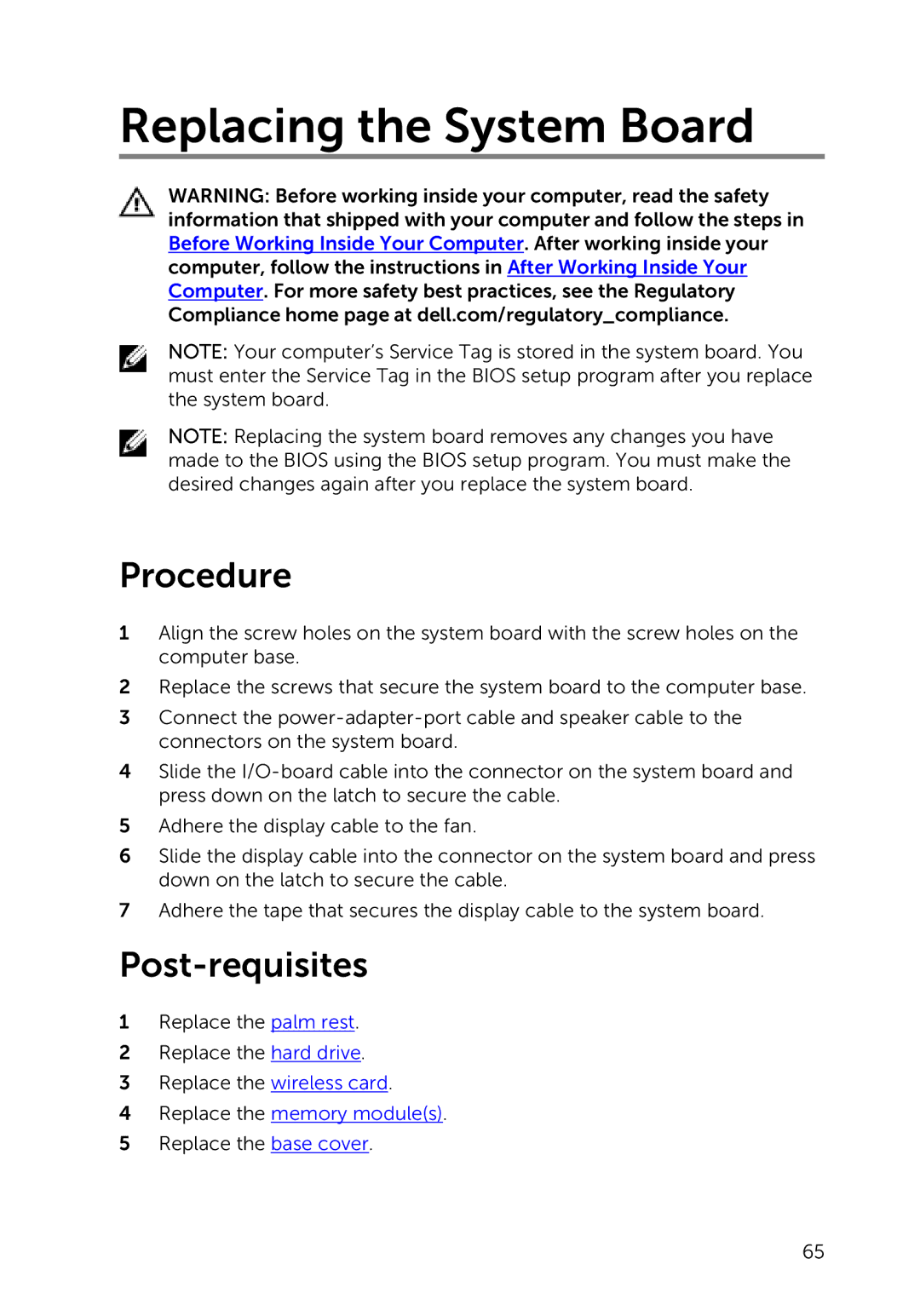 Dell 3000 service manual Replacing the System Board 