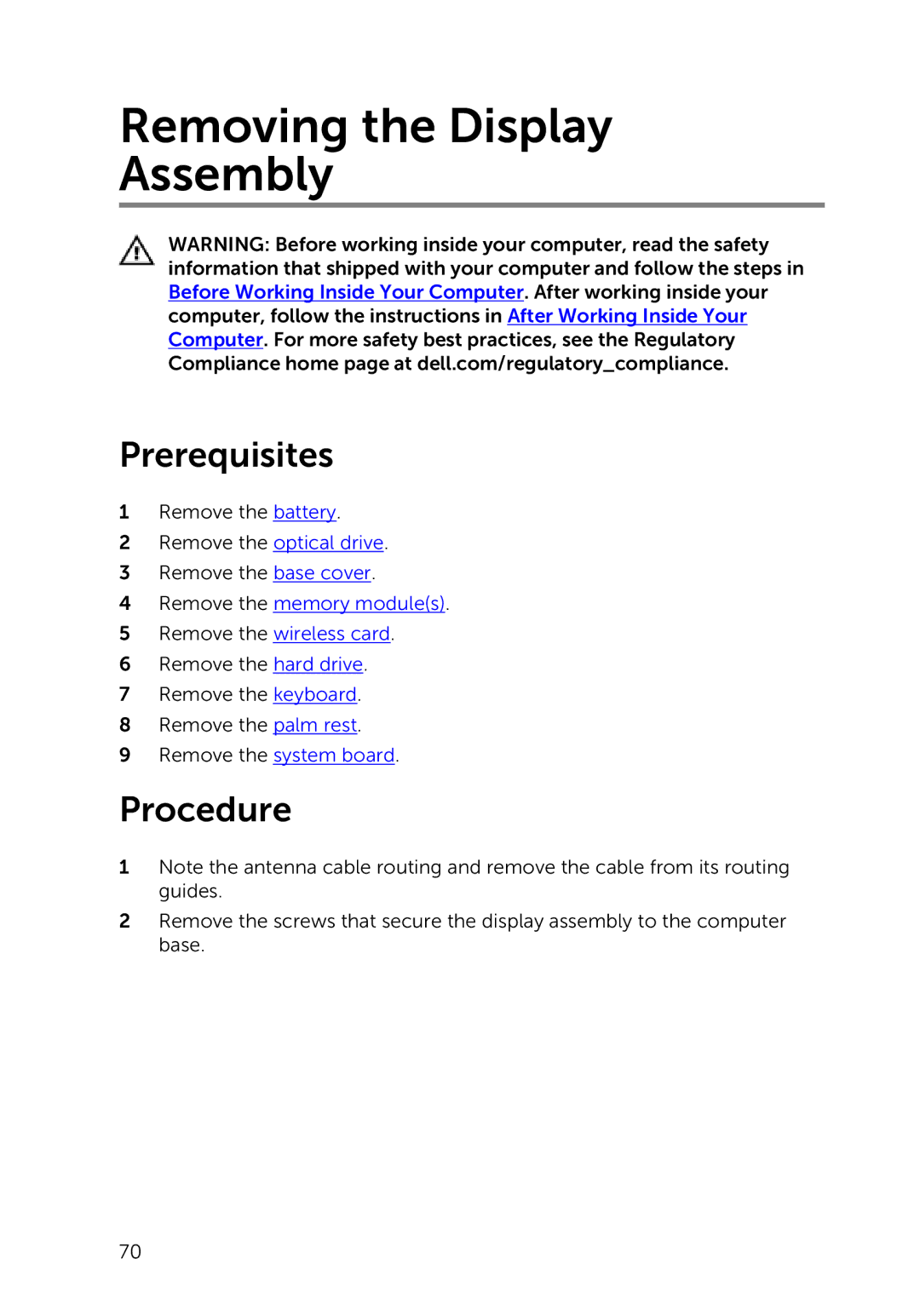 Dell 3000 service manual Removing the Display Assembly 