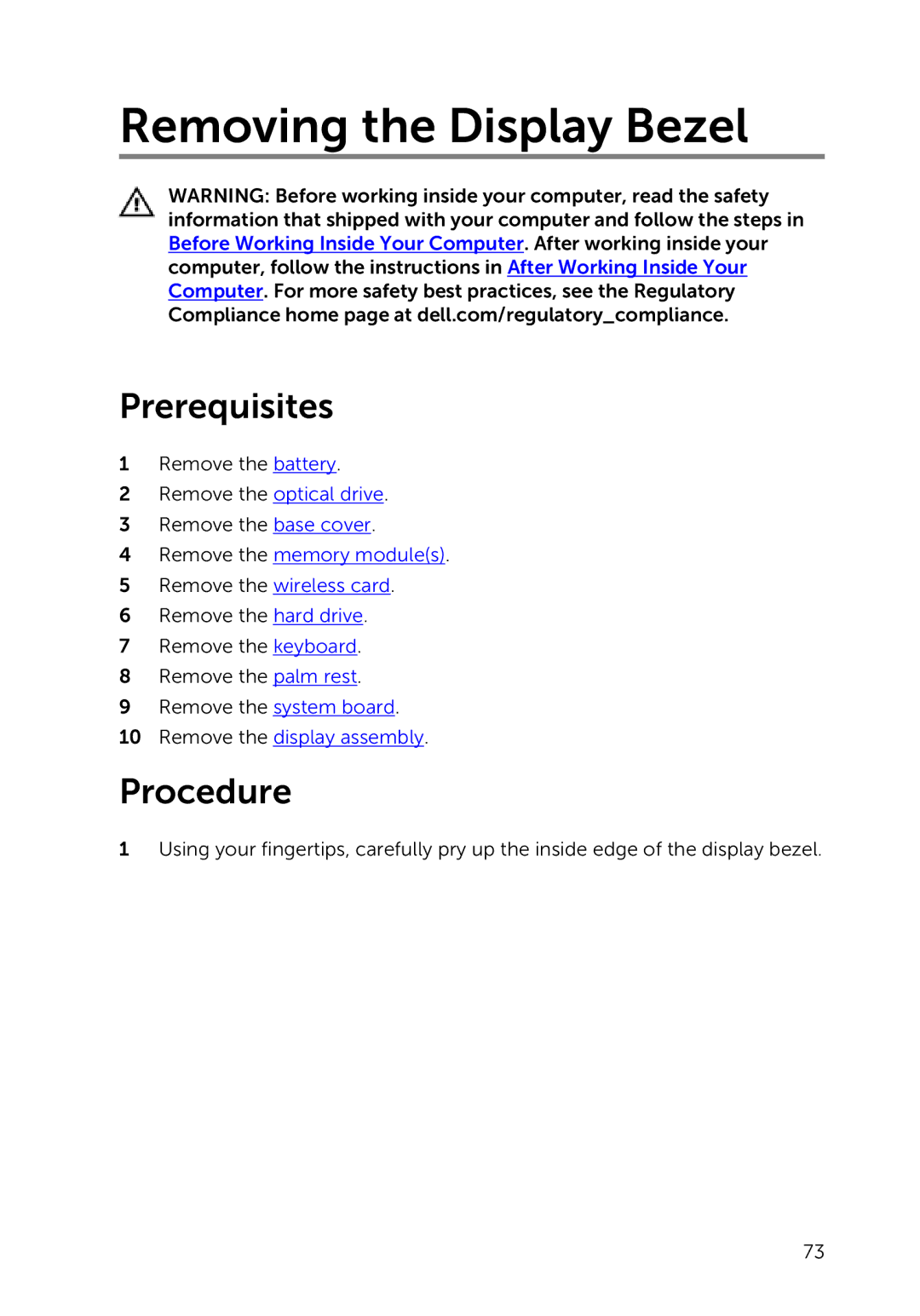 Dell 3000 service manual Removing the Display Bezel 