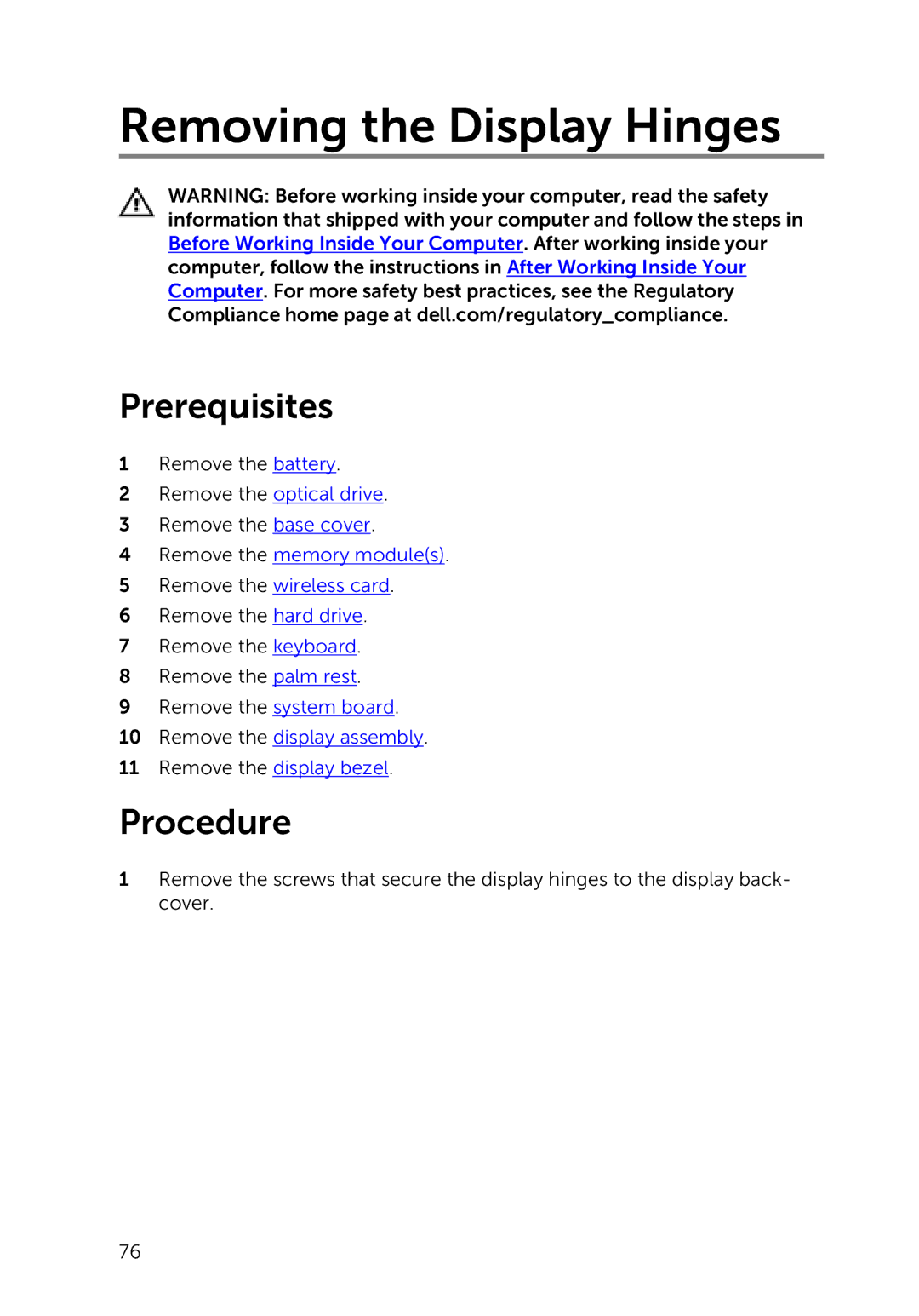 Dell 3000 service manual Removing the Display Hinges 