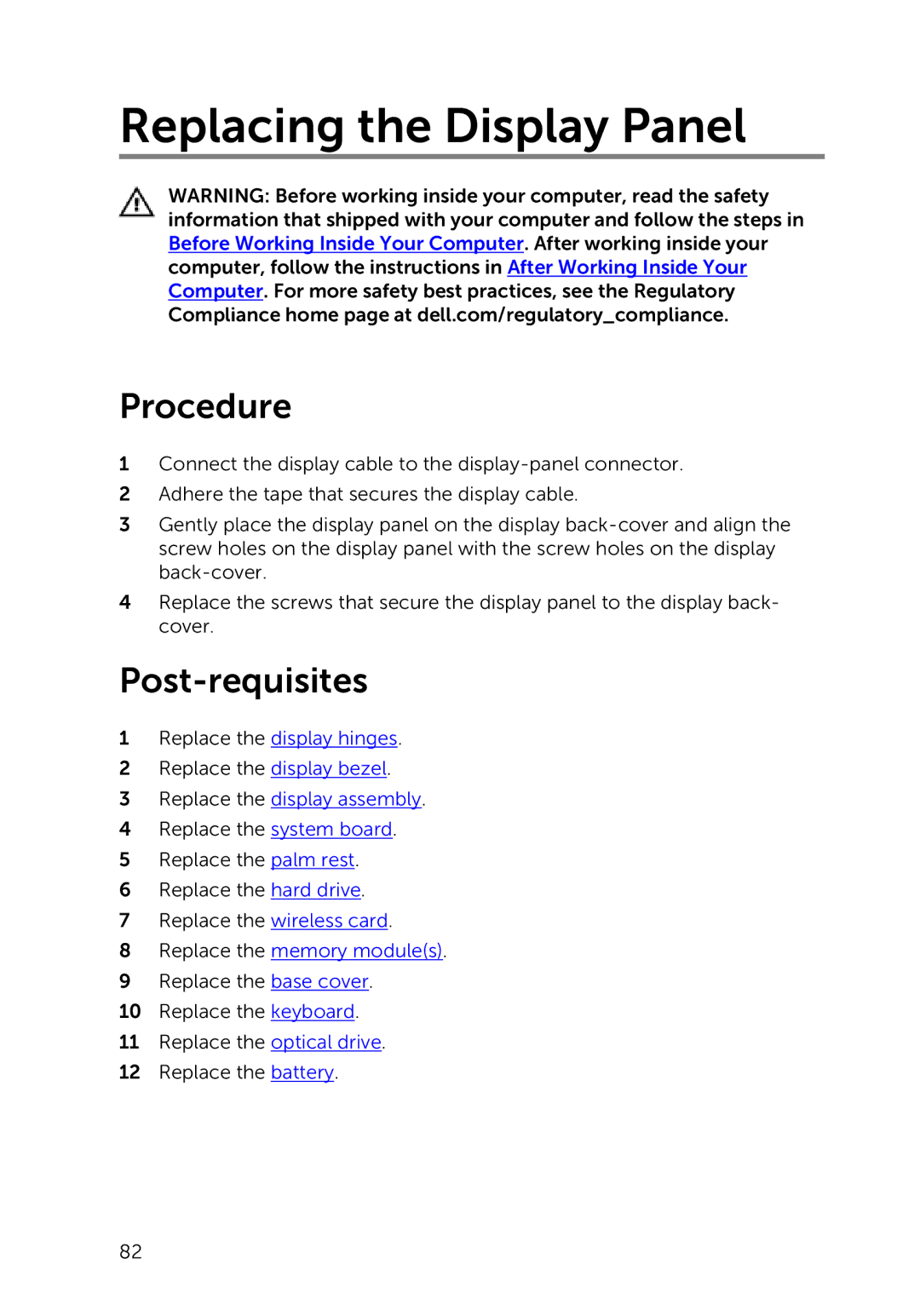 Dell 3000 service manual Replacing the Display Panel 