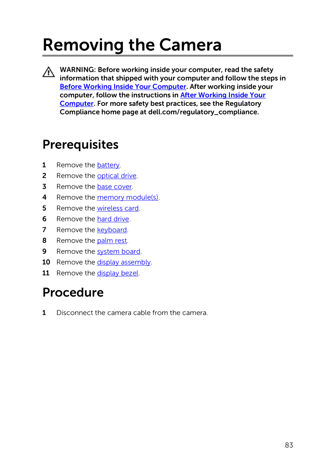 Dell 3000 service manual Removing the Camera 