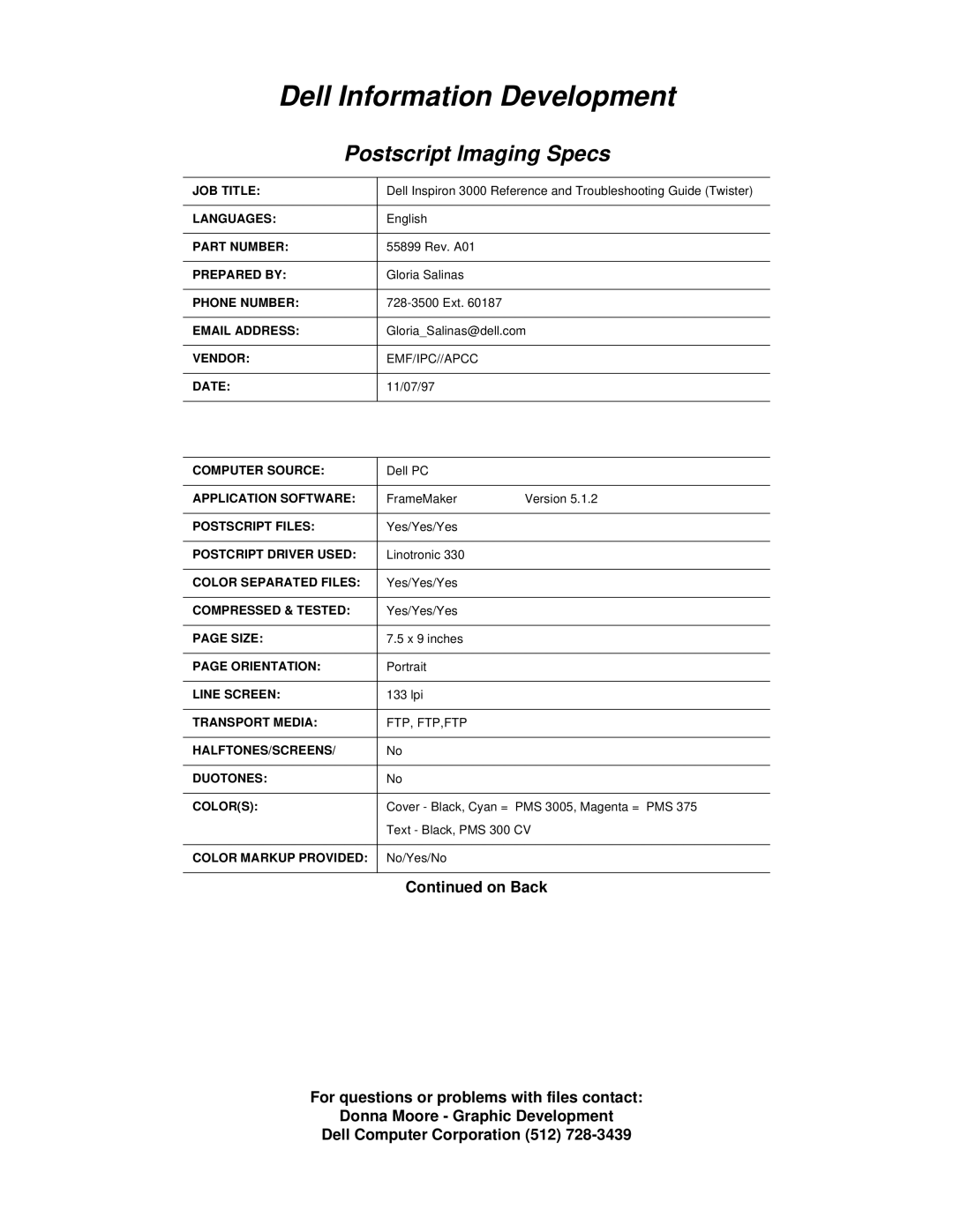 Dell 3000 manual Dell Information Development 