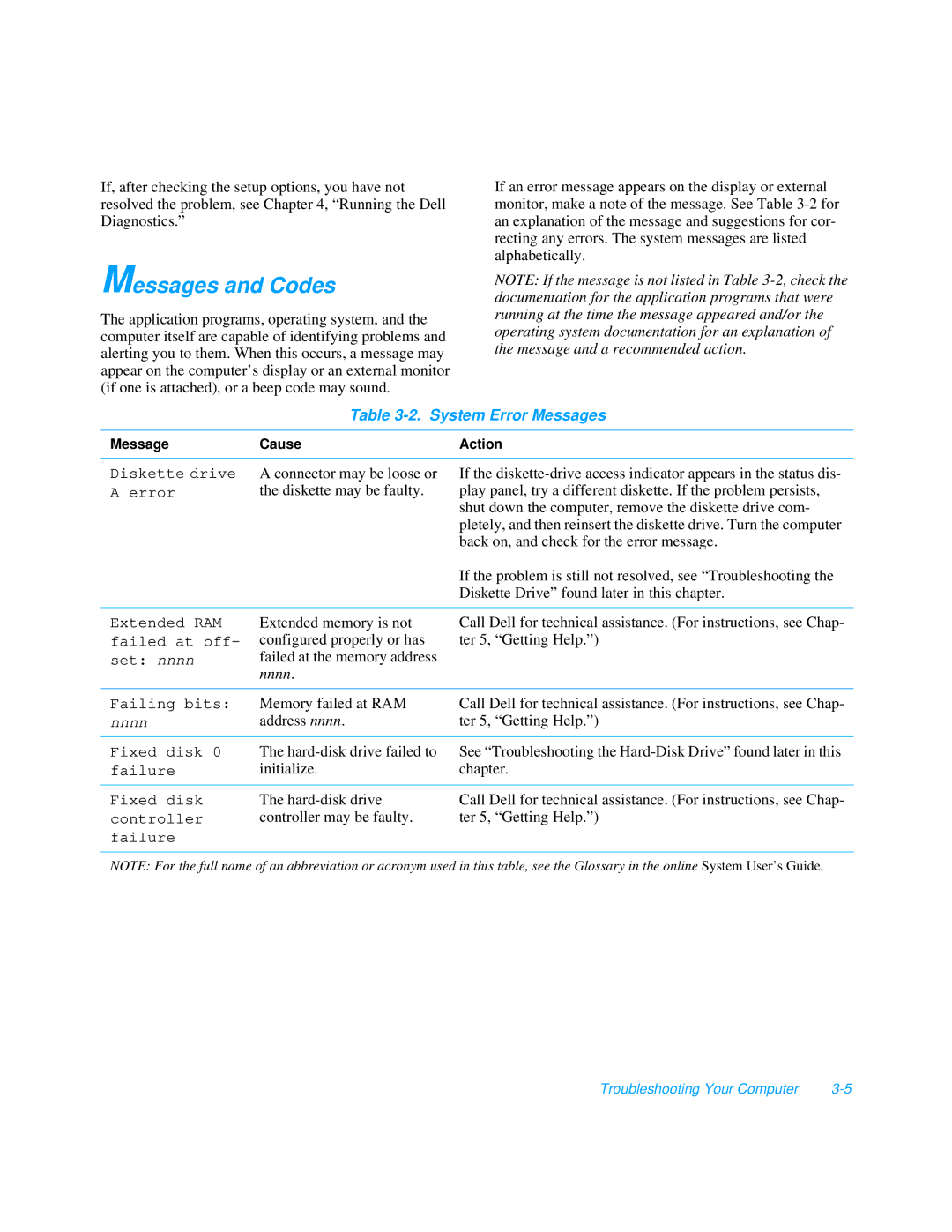 Dell 3000 manual Messages and Codes, System Error Messages 