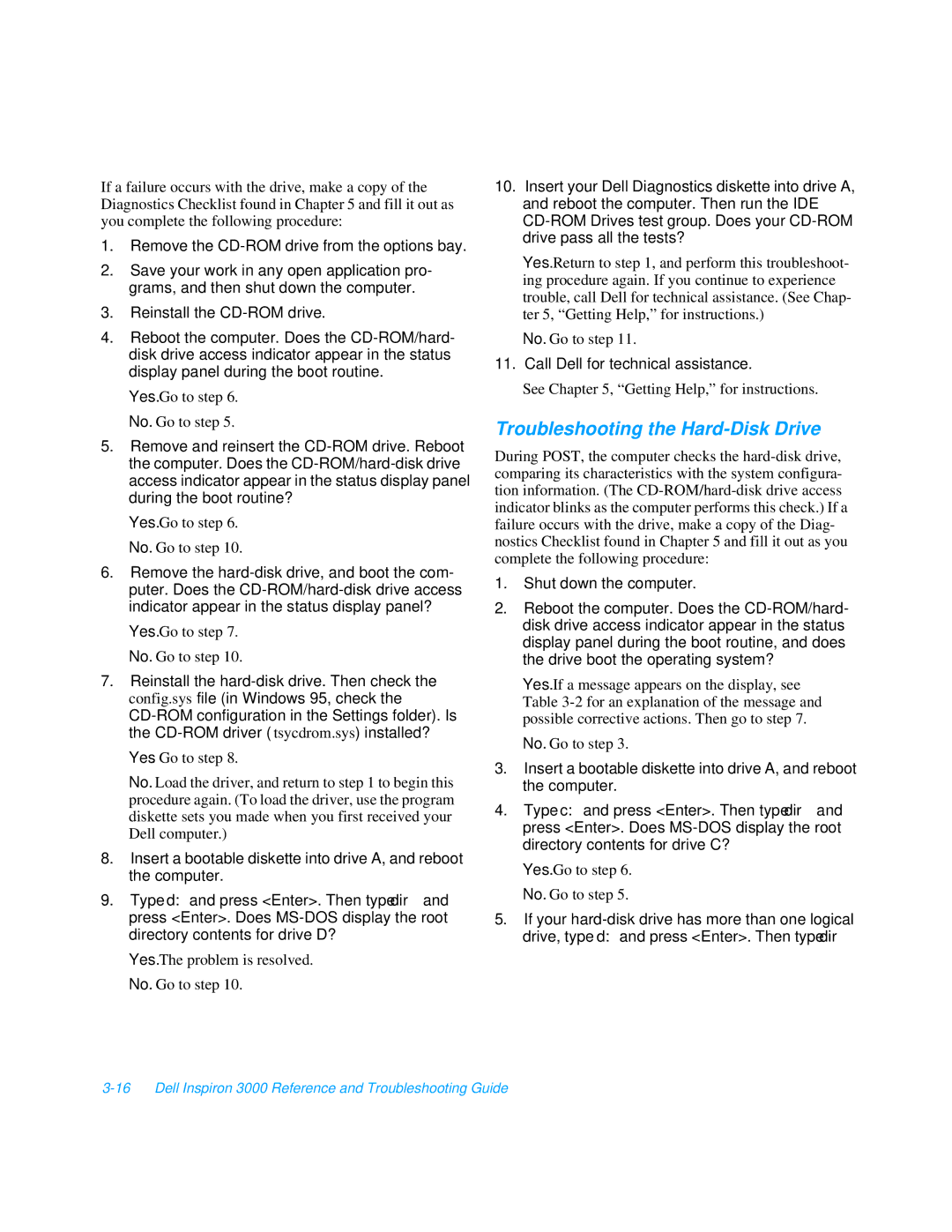 Dell 3000 manual Troubleshooting the Hard-Disk Drive 