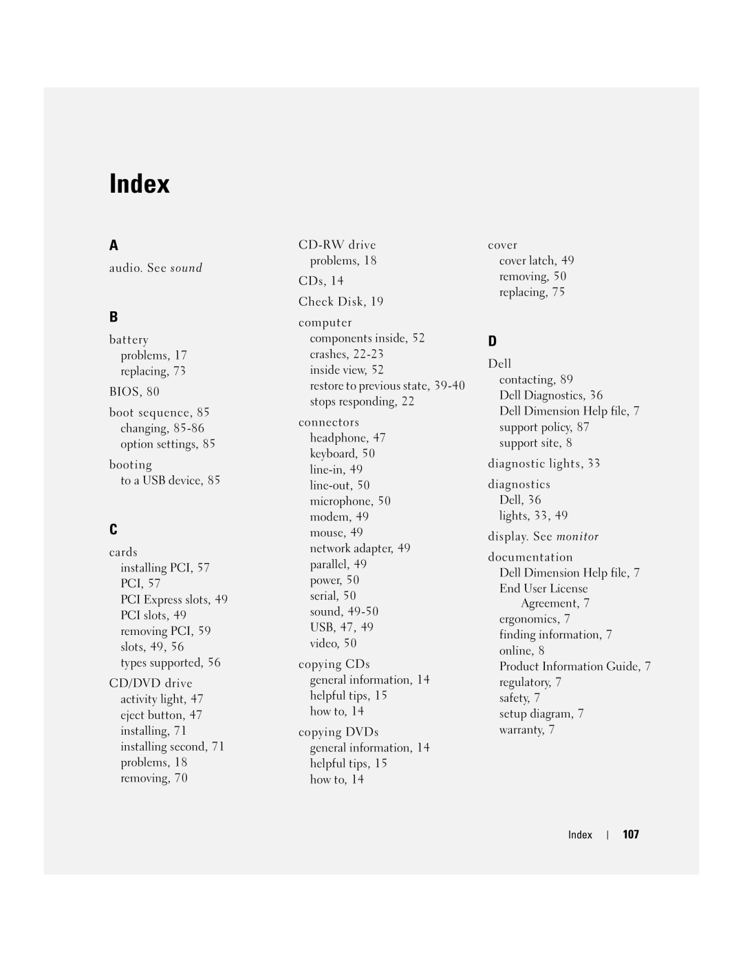 Dell 3000 manual 107, Index 