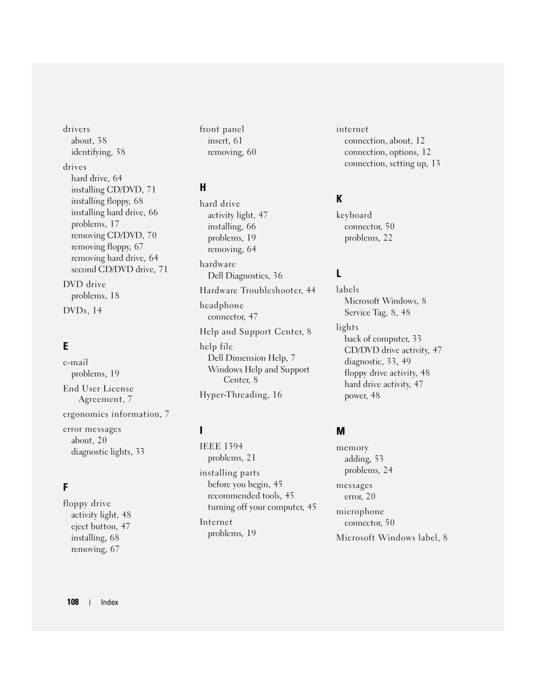 Dell 3000 manual Index 