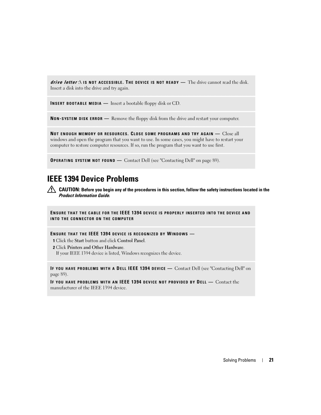 Dell 3000 manual Ieee 1394 Device Problems, Product Information Guide 