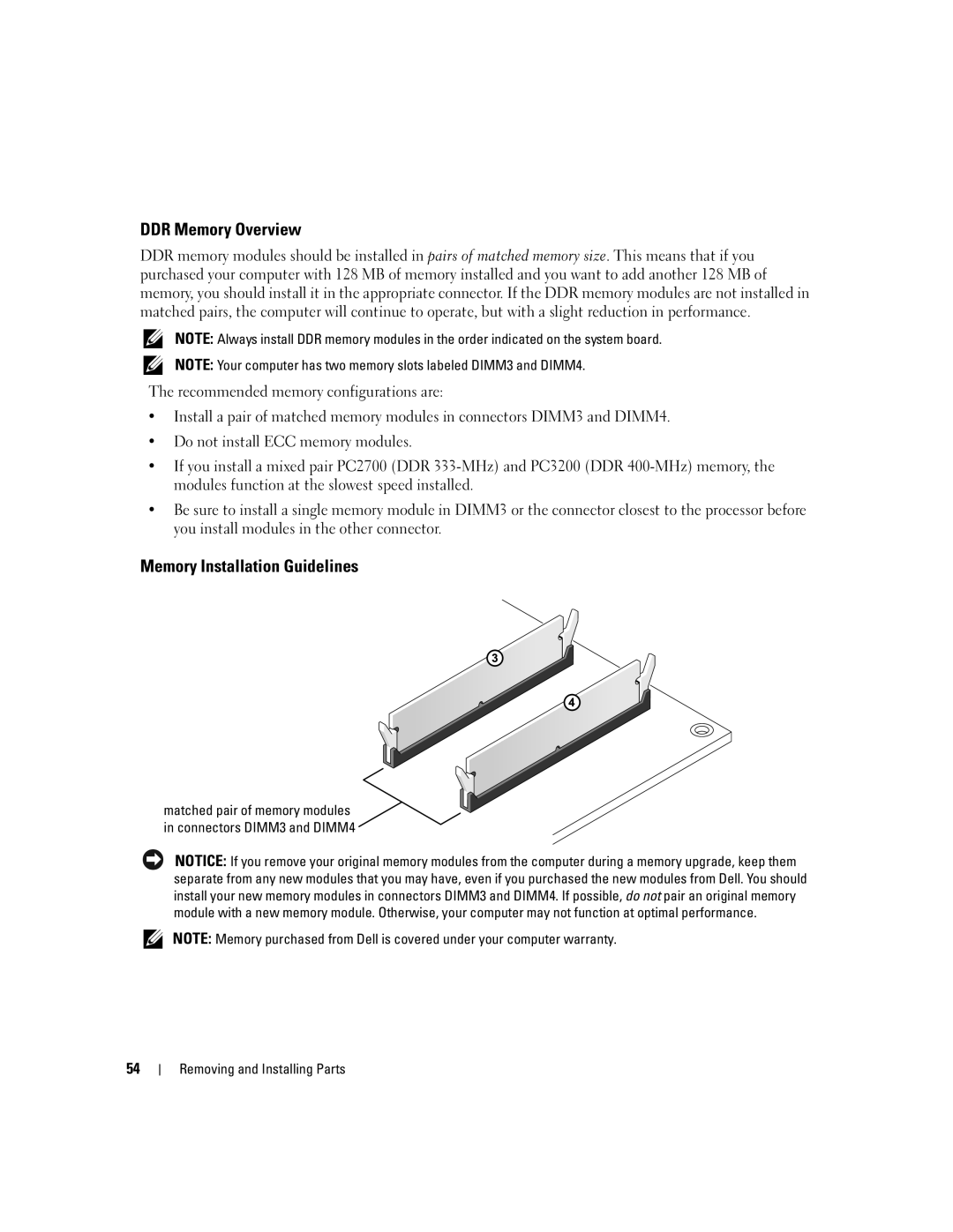 Dell 3000 manual DDR Memory Overview, Memory Installation Guidelines 