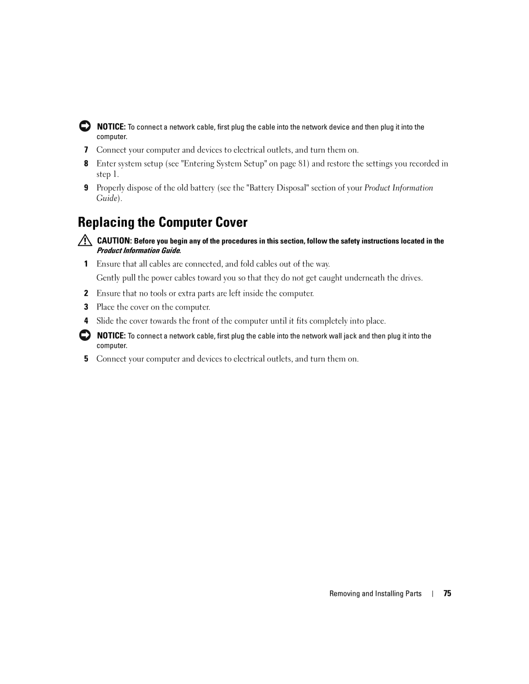 Dell 3000 manual Replacing the Computer Cover, Product Information Guide 