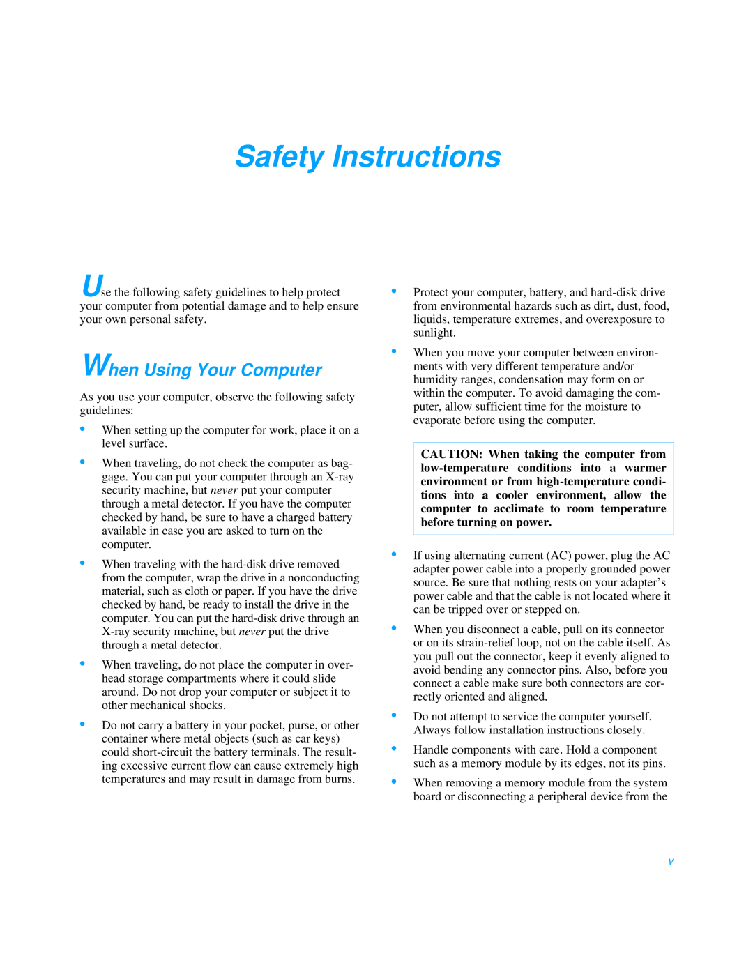 Dell 3000 manual Safety Instructions, When Using Your Computer 