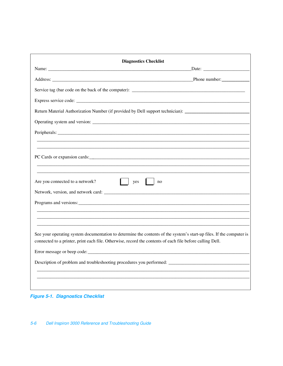 Dell 3000 manual 1. Diagnostics Checklist 