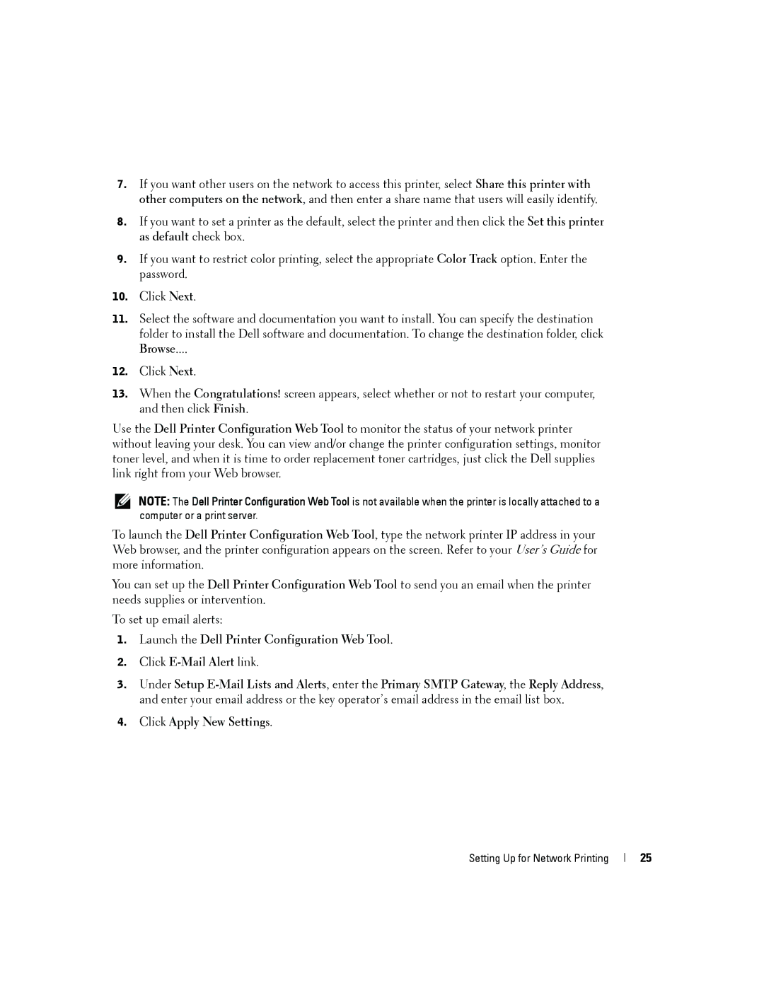 Dell 3000cn owner manual Setting Up for Network Printing 