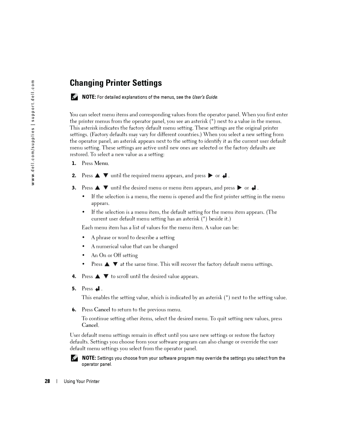 Dell 3000cn owner manual Changing Printer Settings 