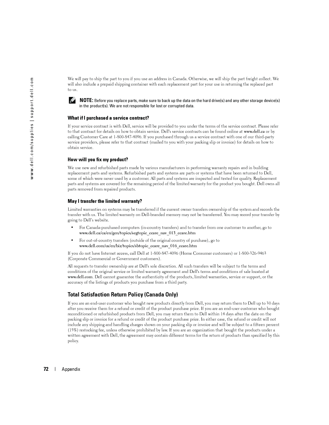 Dell 3000cn owner manual Total Satisfaction Return Policy Canada Only, May I transfer the limited warranty? 