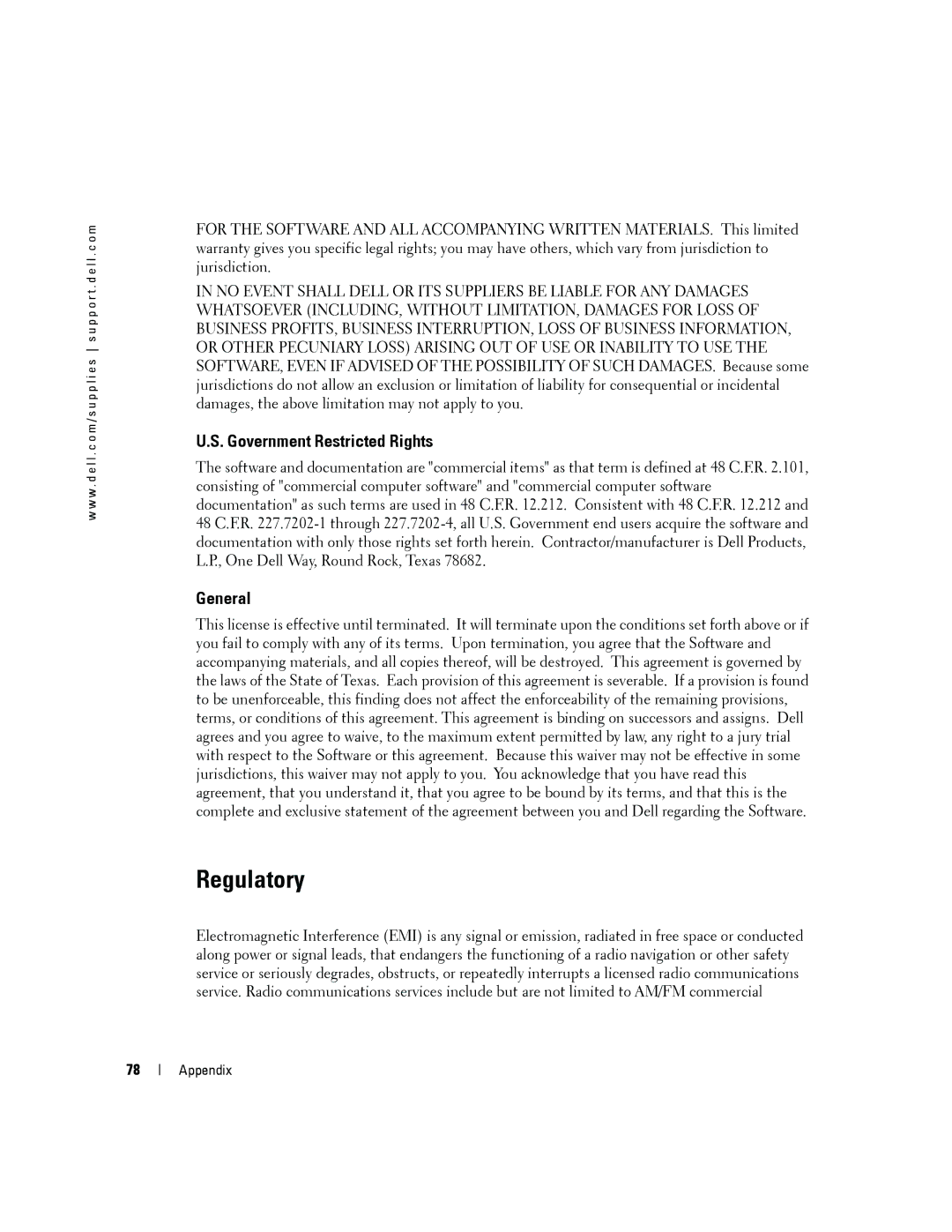 Dell 3000cn owner manual Regulatory, Government Restricted Rights, General 