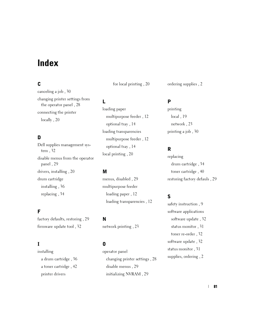 Dell 3000cn owner manual Index 