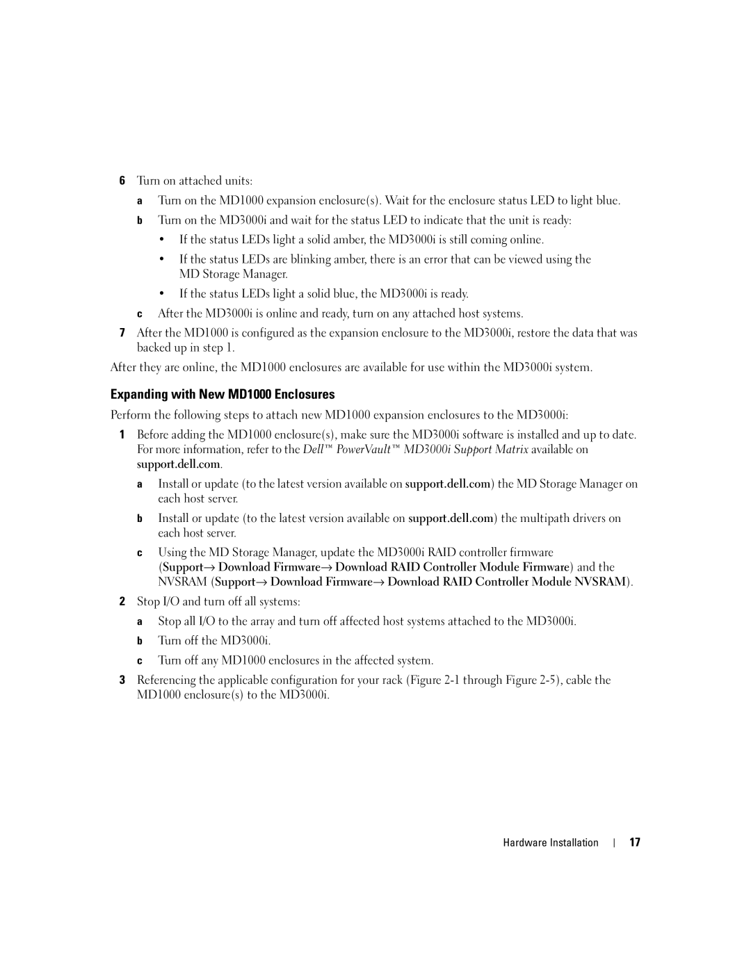 Dell 3000i manual Expanding with New MD1000 Enclosures 