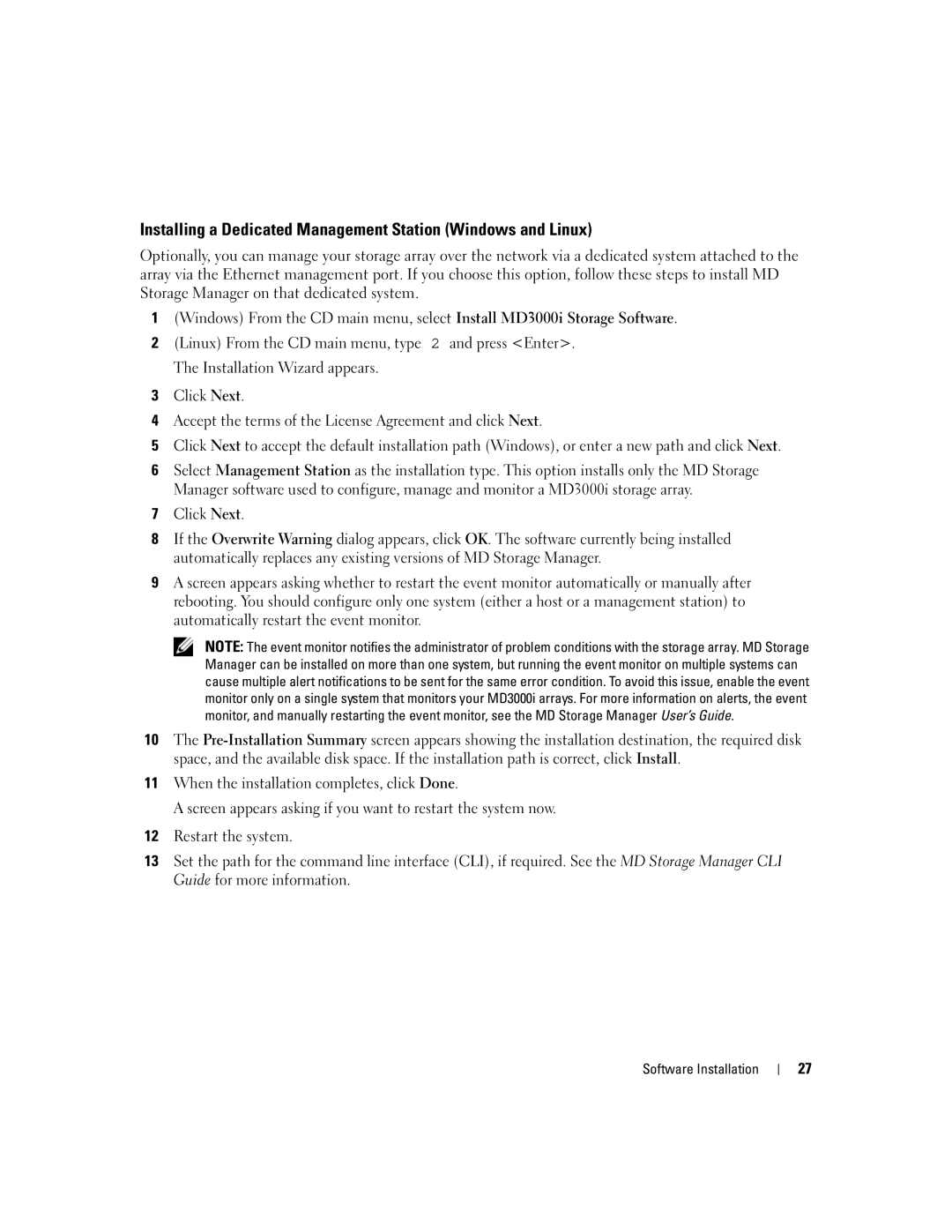 Dell 3000i manual Installing a Dedicated Management Station Windows and Linux 