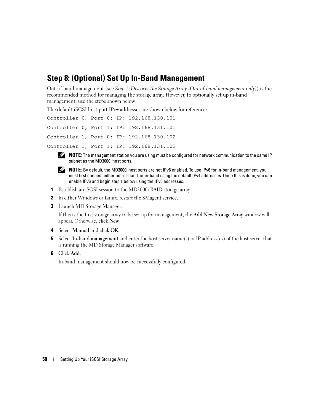 Dell 3000i manual Optional Set Up In-Band Management 