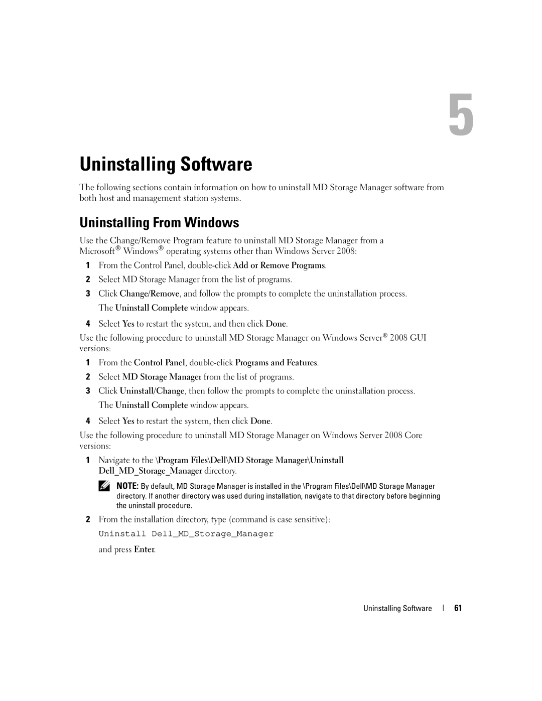 Dell 3000i manual Uninstalling Software, Uninstalling From Windows 