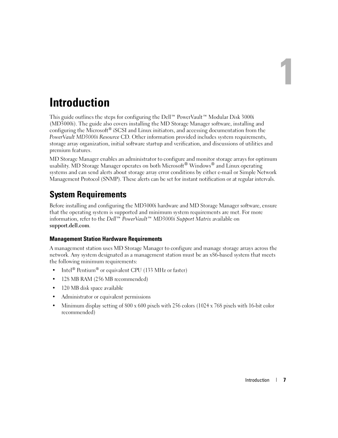 Dell 3000i manual Introduction, System Requirements, Management Station Hardware Requirements 