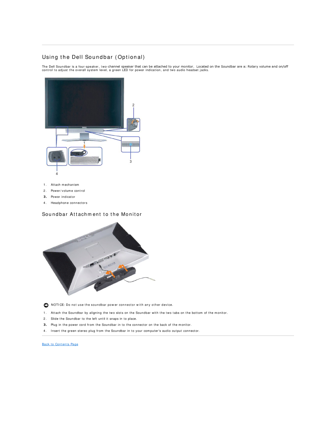 Dell 3007WFP-HC appendix Using the Dell Soundbar Optional, Soundbar Attachment to the Monitor 