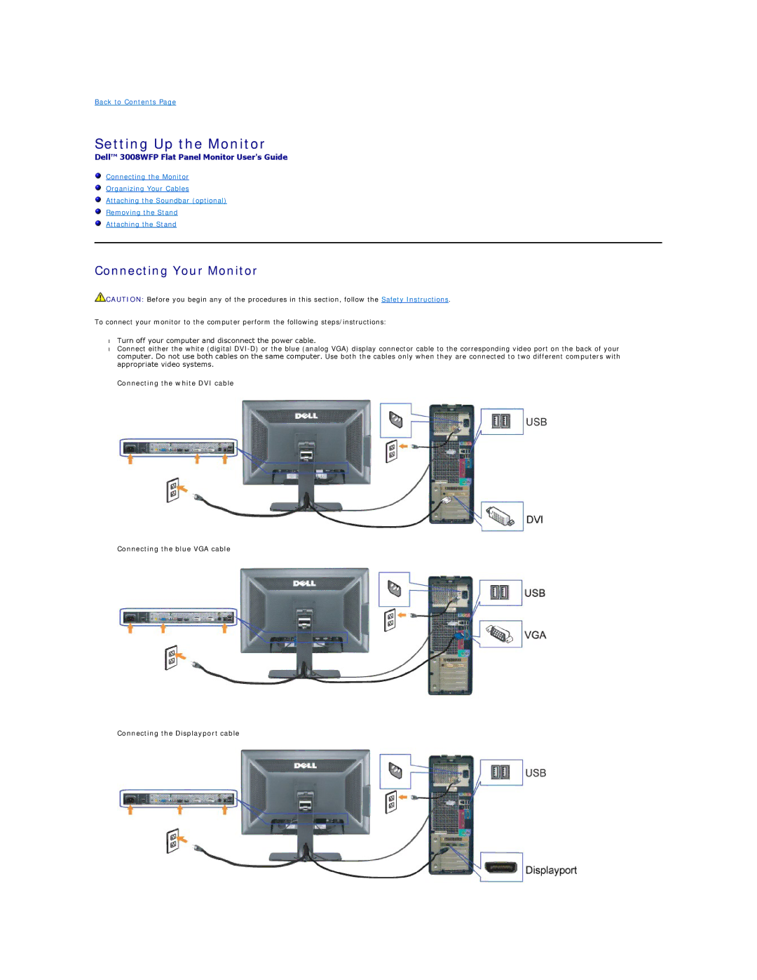 Dell 3008WFP appendix Setting Up the Monitor, Connecting Your Monitor 