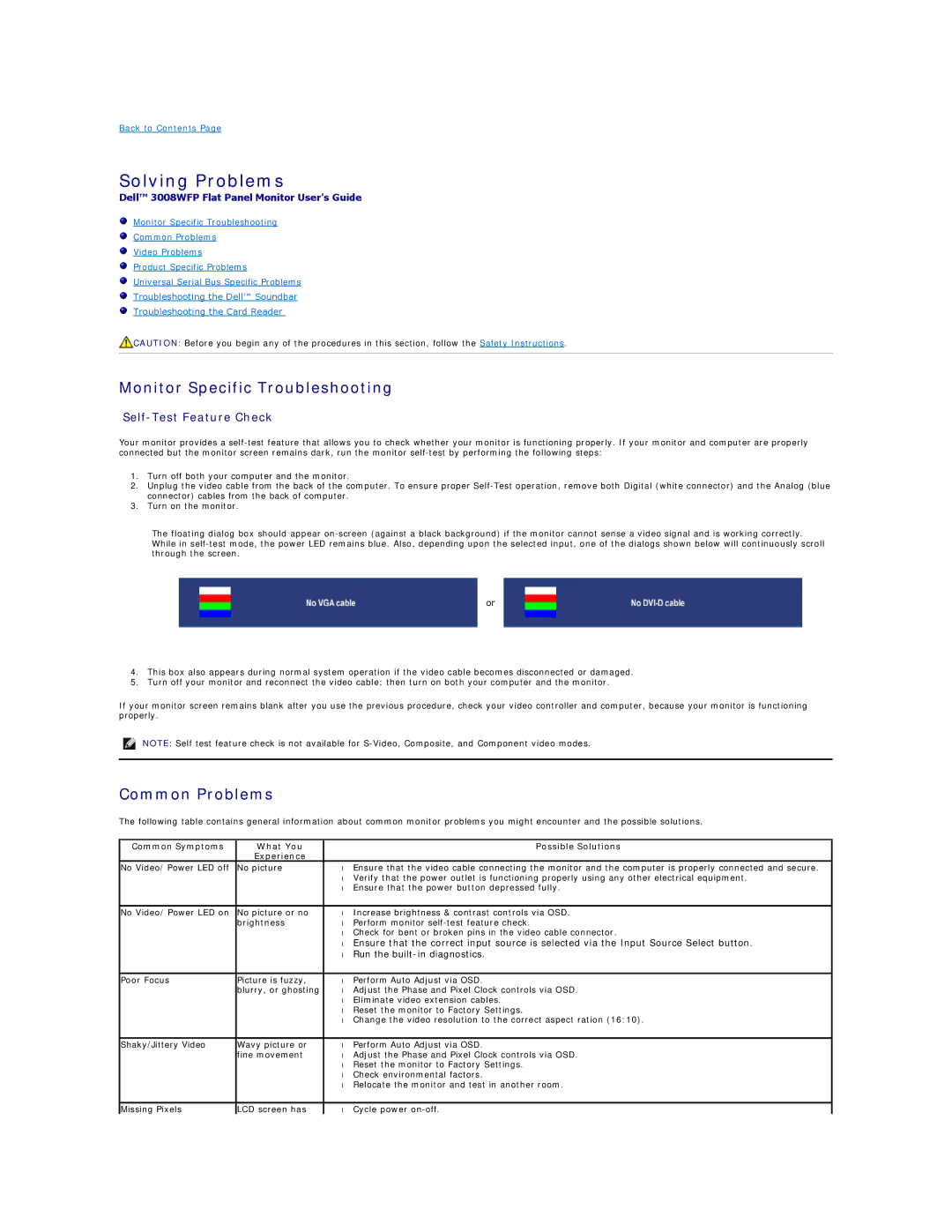 Dell 3008WFP appendix Solving Problems, Monitor Specific Troubleshooting, Common Problems 