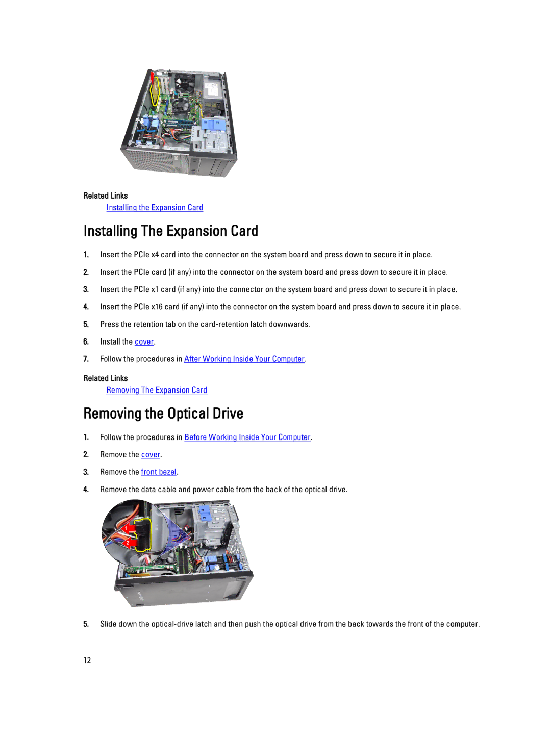 Dell 3010 owner manual Installing The Expansion Card, Removing the Optical Drive 