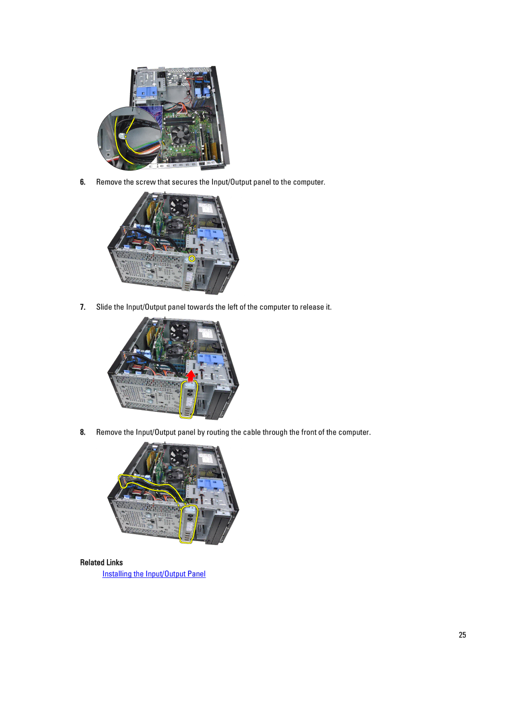 Dell 3010 owner manual Installing the Input/Output Panel 