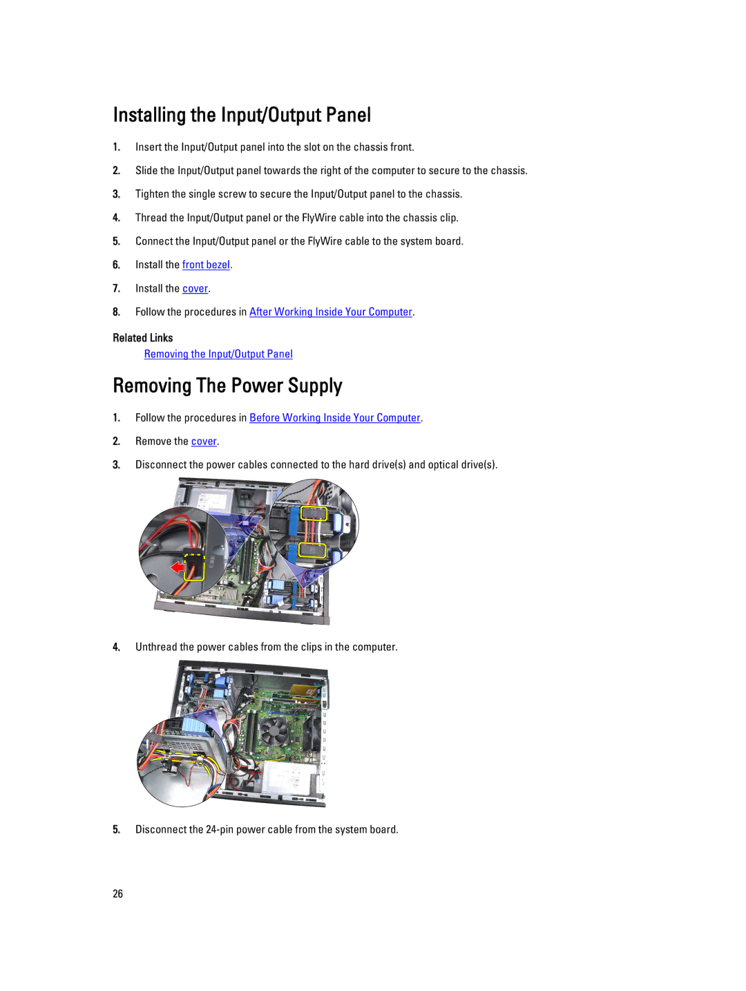 Dell 3010 owner manual Installing the Input/Output Panel, Removing The Power Supply 