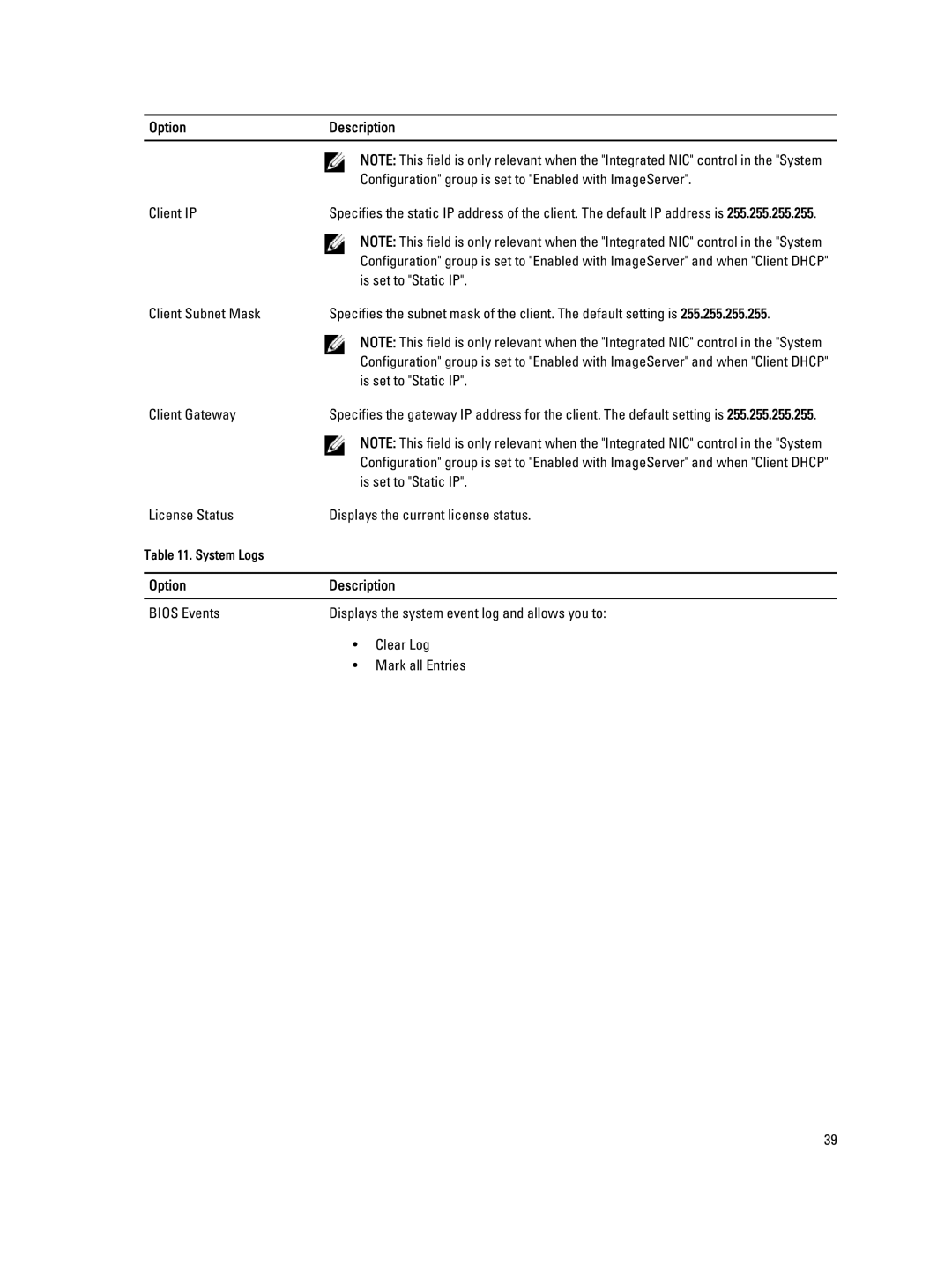 Dell 3010 owner manual Client IP, Is set to Static IP, Client Subnet Mask, Client Gateway 