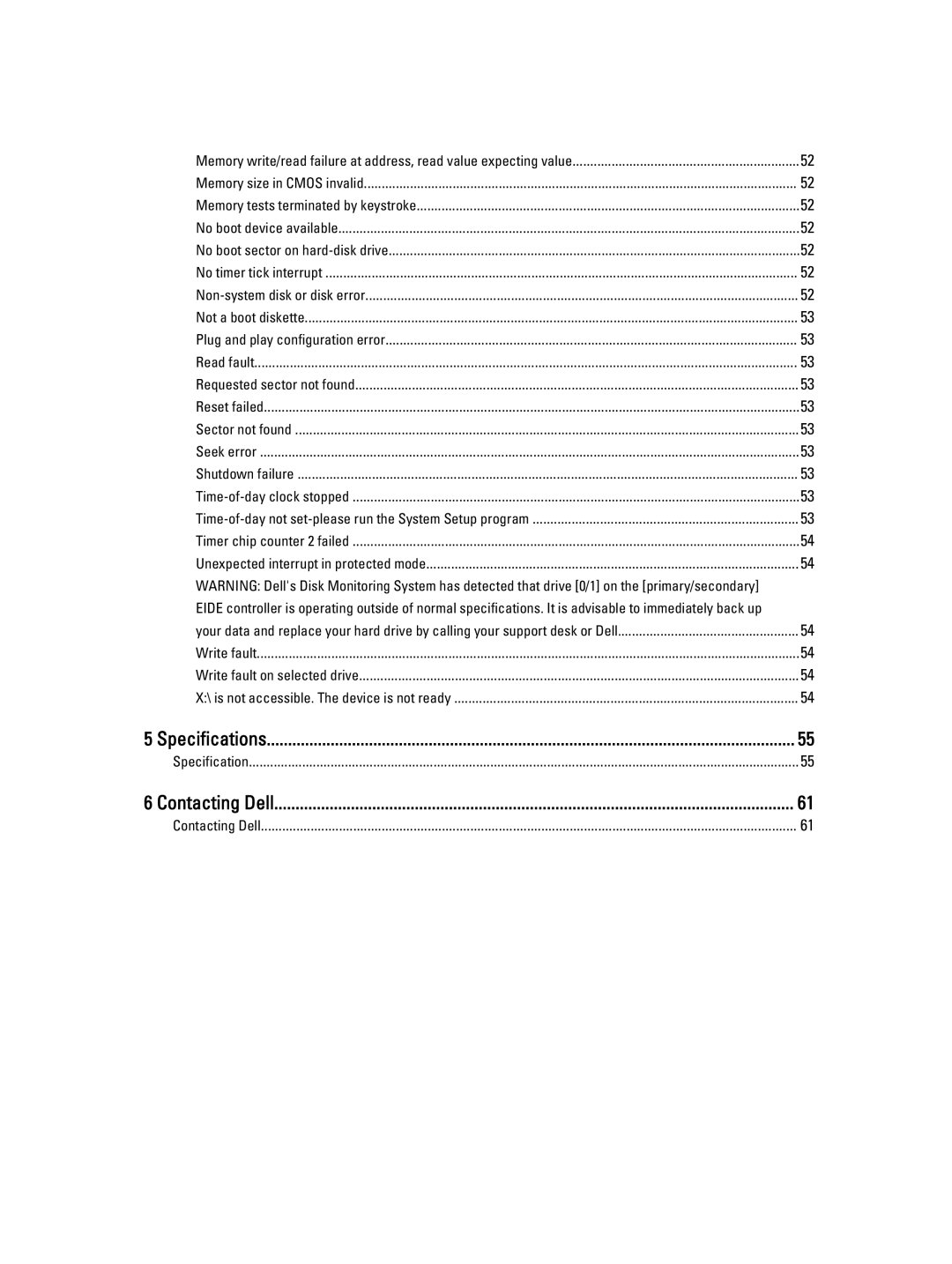 Dell 3010 owner manual Specifications, Contacting Dell 