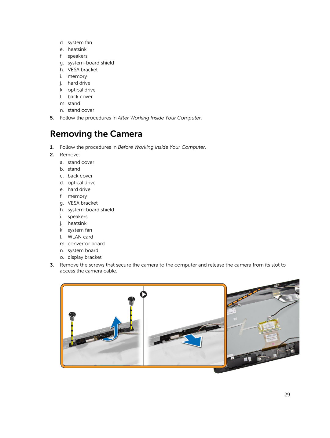 Dell 3030 owner manual Removing the Camera 