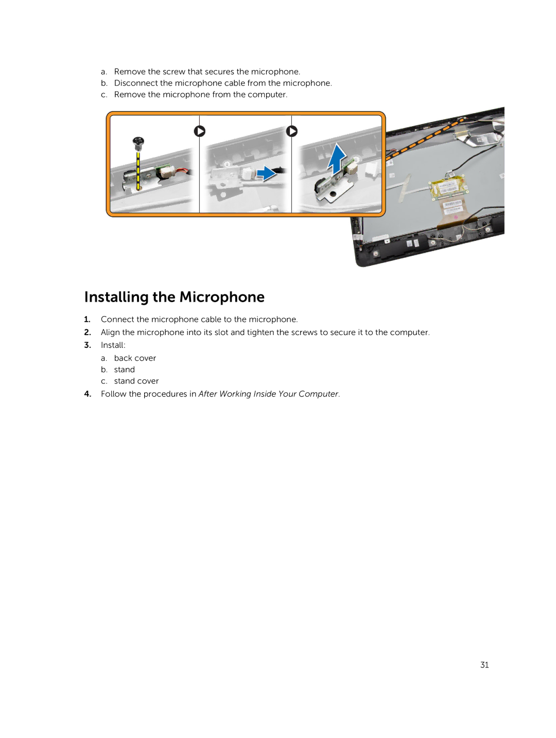 Dell 3030 owner manual Installing the Microphone 