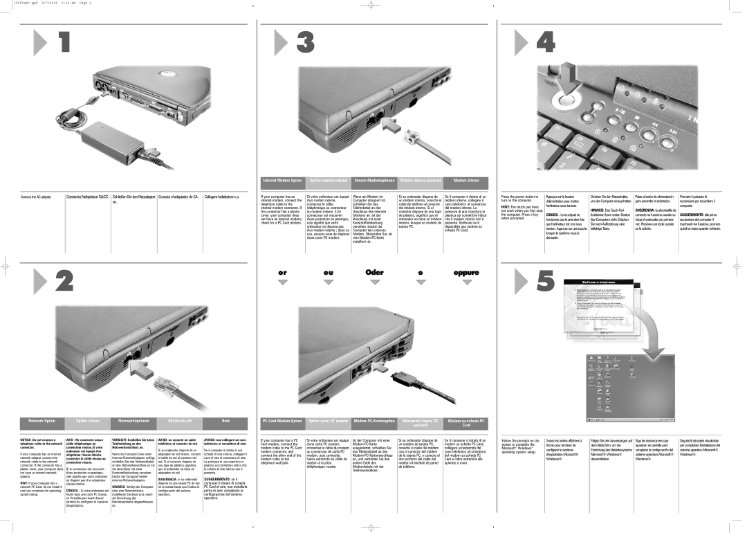 Dell 30YXY Connect the AC adapter, If your computer has an, Wenn ein Modem im, Dun modem interne Computer integriert ist 