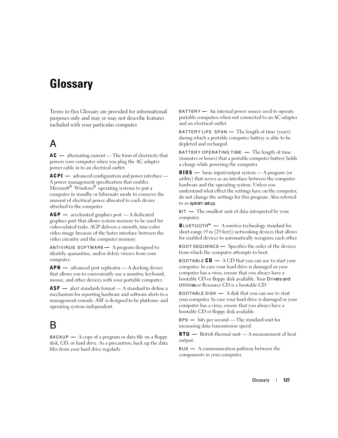 Dell 3100C owner manual Glossary 121 