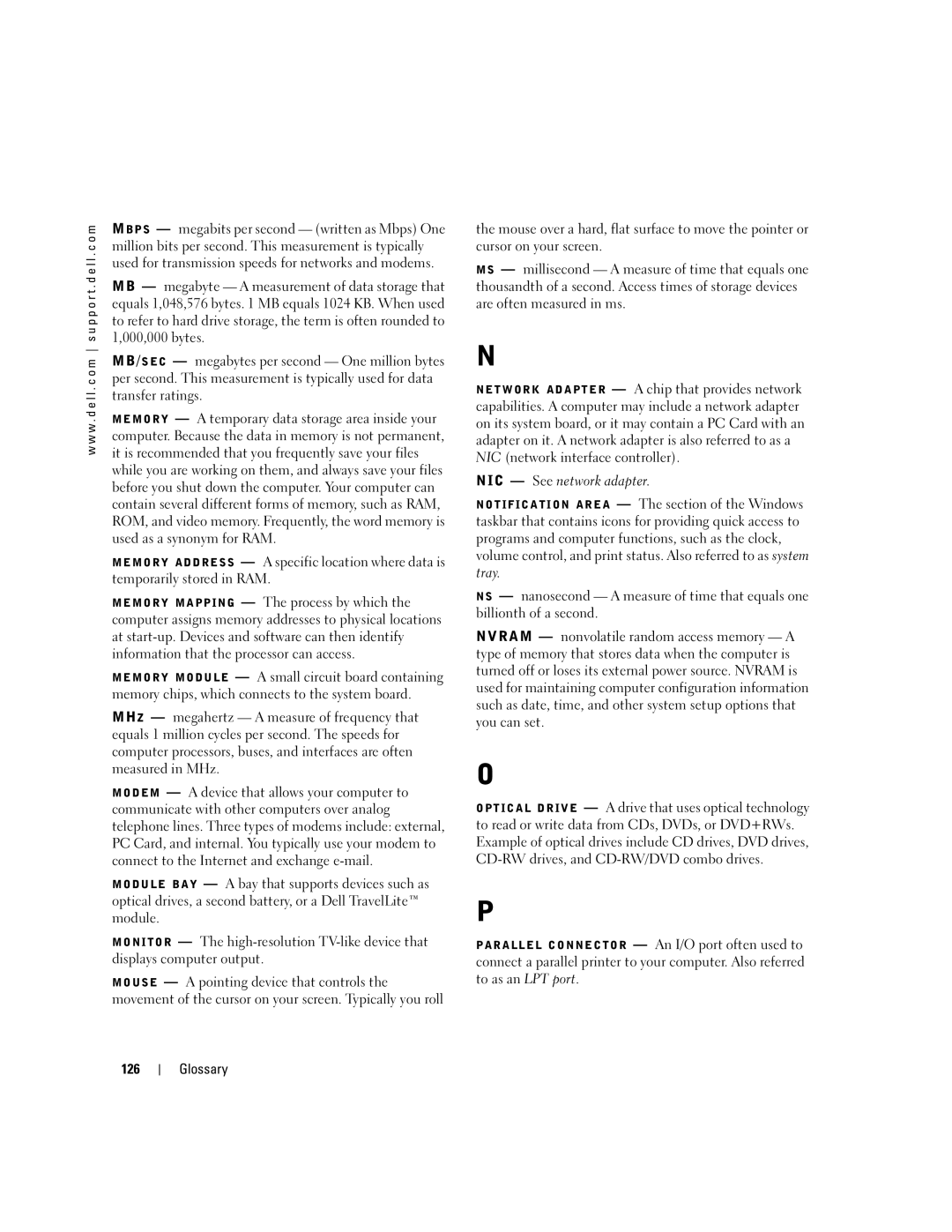 Dell 3100C owner manual NIC See network adapter, Glossary 